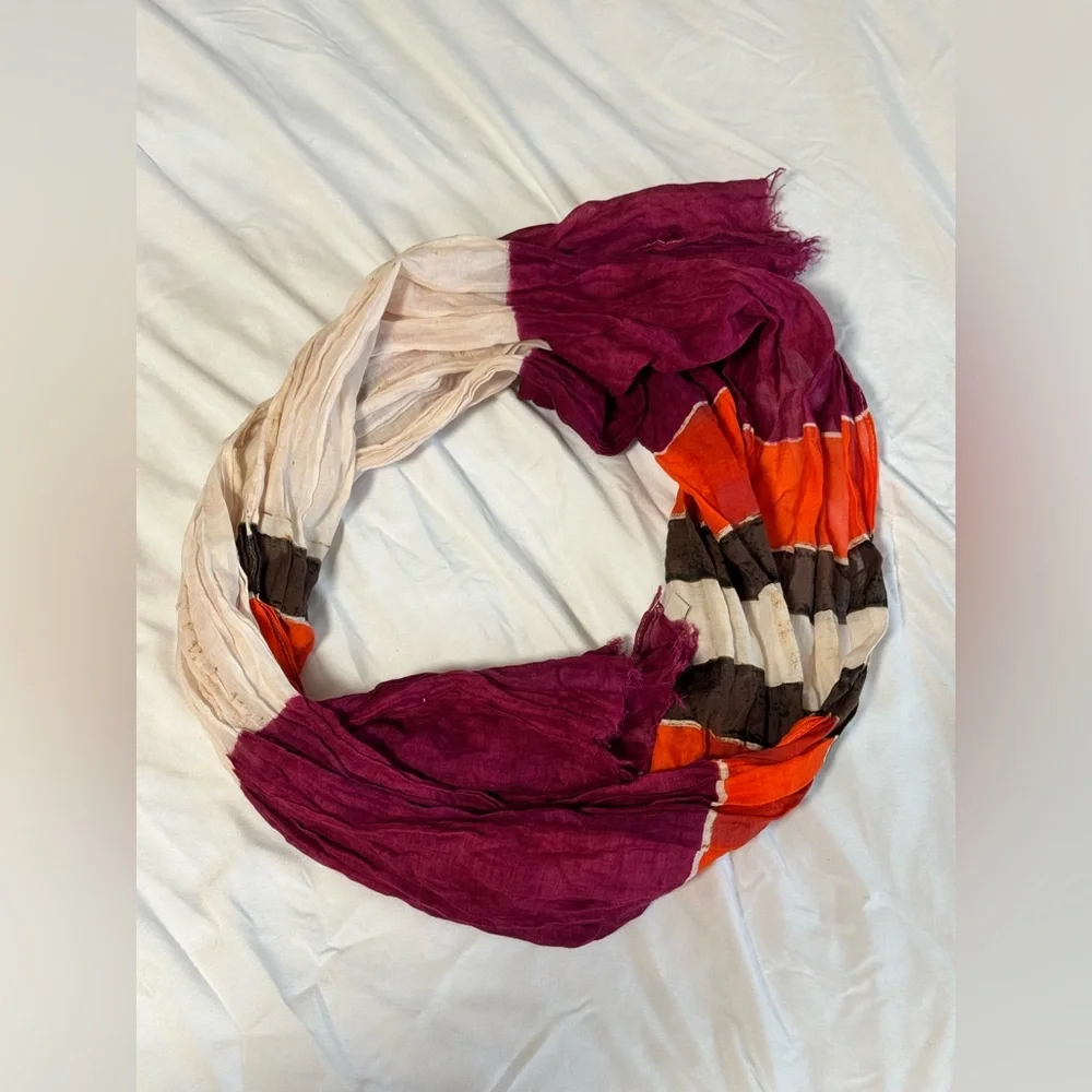 LOFT Crinkle Scarf | Orange Plum Cream Boho Lightweight Raw Edge Scarf - Picture 3 of 8